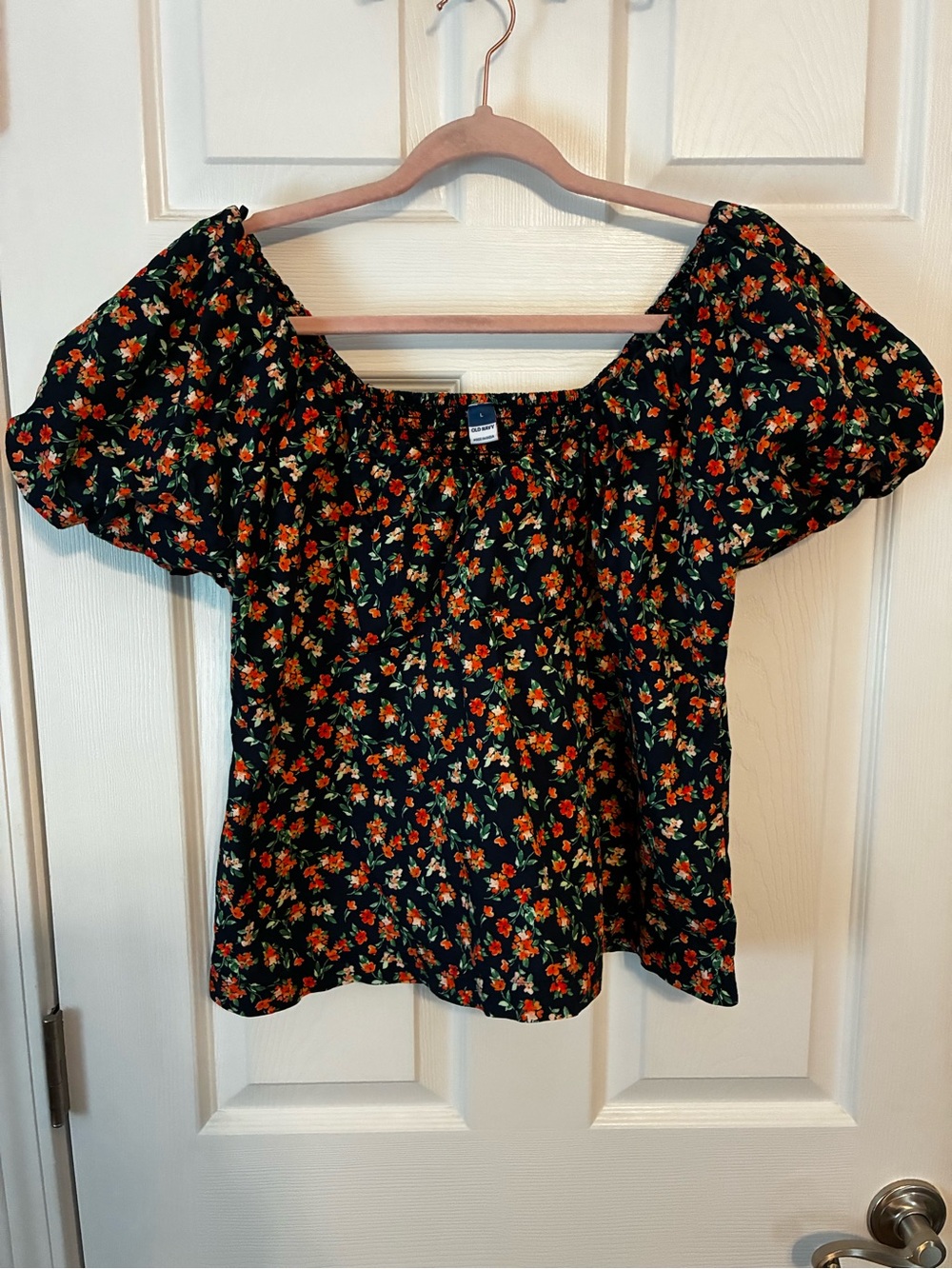 Old Navy Blue Floral Puff-Sleeve Off-Shoulder Top
